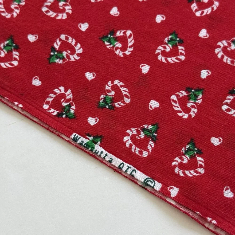 Vintage Wamsutta Candy Cane Hearts Fabric Christmas Fabric Quilting Xmas BTY